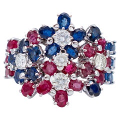 Sapphires, Diamonds, Rubies, 14 Karat White Gold Ring