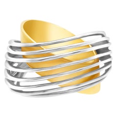 Bague à 8 rangées de couleurs bicolores en or blanc et jaune 18 carats