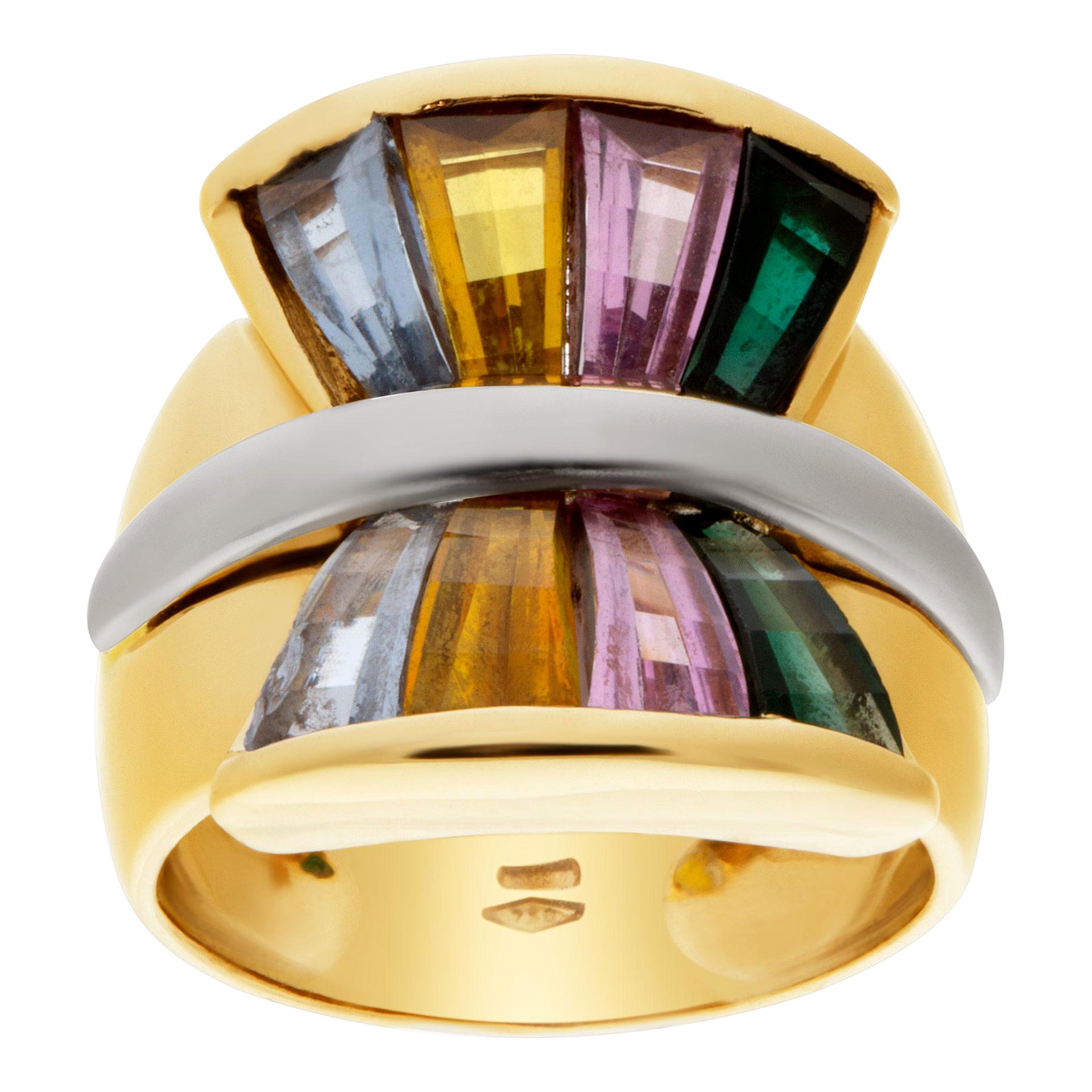 "Colorful Fan" Tapered Baguette Cut Colorful Semi-Precious Stone Ring in 14k For Sale