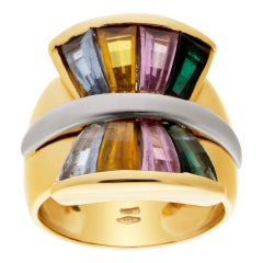 Vintage "Colorful Fan" Tapered Baguette Cut Colorful Semi-Precious Stone Ring in 14k