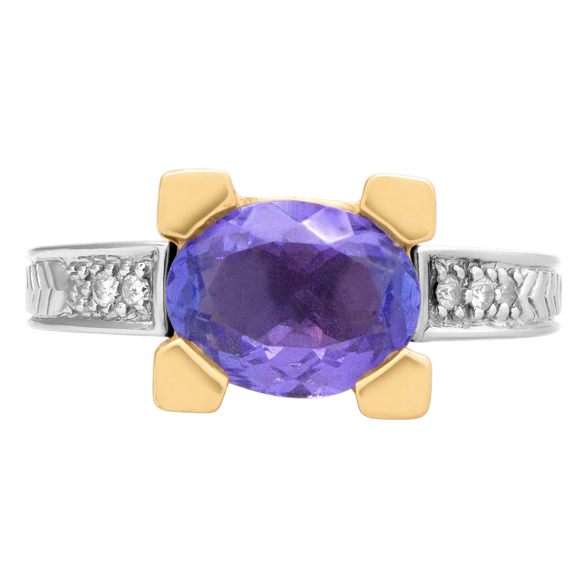 Tanzanite Ring '1.50 Cts' with Diamond Accents in 14k White and Yellow Gold For Sale