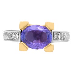 Vintage Tanzanite Ring '1.50 Cts' with Diamond Accents in 14k White and Yellow Gold
