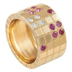 Cartier Lanières 18K Yellow Gold Diamond and Pink Sapphire Ring