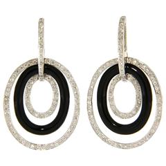 Onyx Diamond Gold Pendant Earrings 4