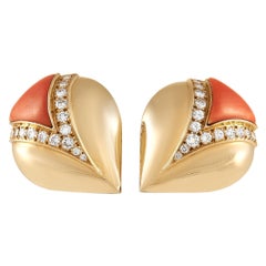 Bvlgari 18K Yellow Gold 1.30 Ct Diamond and Coral Earrings