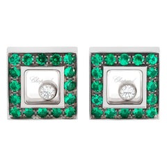 Chopard Happy Diamonds 18K White Gold 0.11 ct Diamond and Emerald Earrings