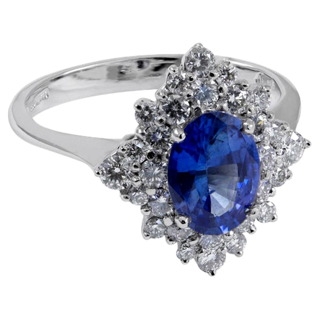 Annellino Italian Fine Jewellery Blue Ceylon Sapphire and White Diamond Ring For Sale