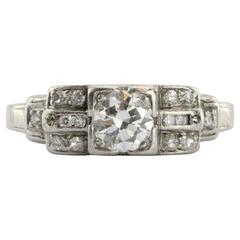 Art Deco Transition Cut Diamond Platinum Engagement Ring 4