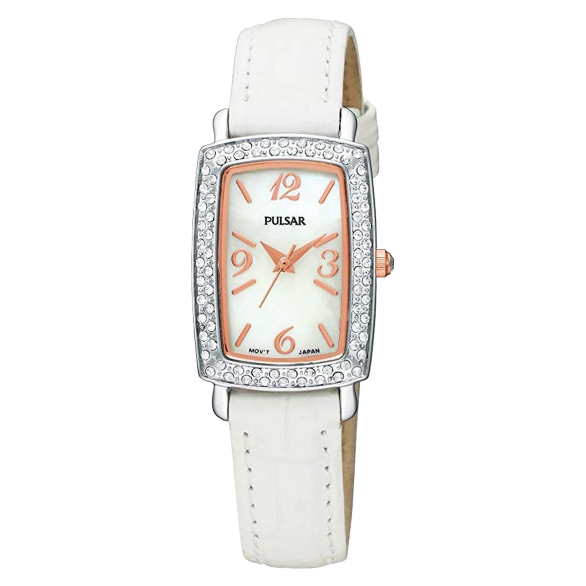 Pulsar Stainless Steel White MOP Dial White Leather Strap Ladies Watch PTC503 For Sale