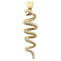 Vintage Custom Made Diamond Encrusted Gold Twisted Snake Pendant