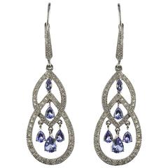 Vintage Modern Diamond and Tanzanite Pendant Earrings 