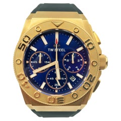 Used TW Steel Gold Plated CEO Diver Blue Dial Rubber Quartz Mens Watch CE5010