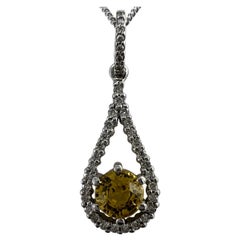 Certified Untreated Vivid Yellow Sapphire & Diamond 18 Karat White Gold Pendant