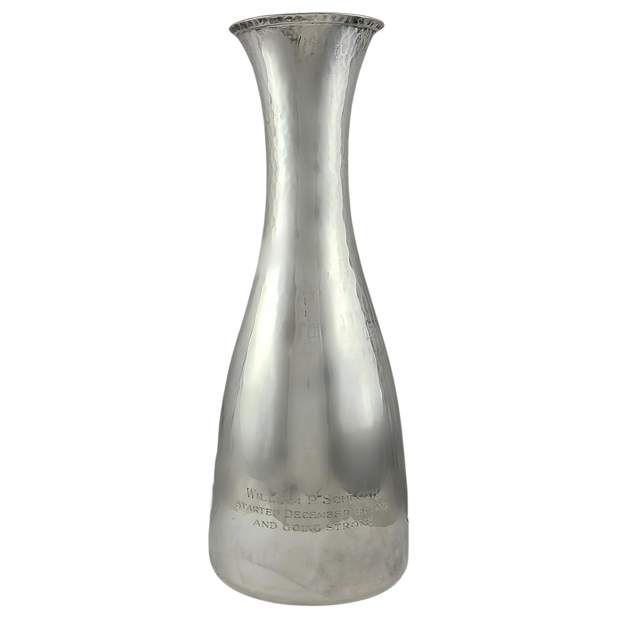 Cartier Sterling Silver Hammered Carafe/Vase with Engraving For Sale