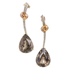 Quartz fumé Citrine Diamant Boucles d'oreilles pendantes en or