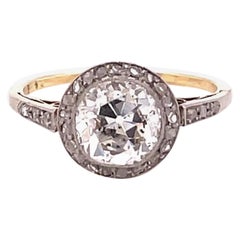 Antique Dutch GIA 1.63 Carat Diamond 18 Karat Gold Halo Engagement Ring