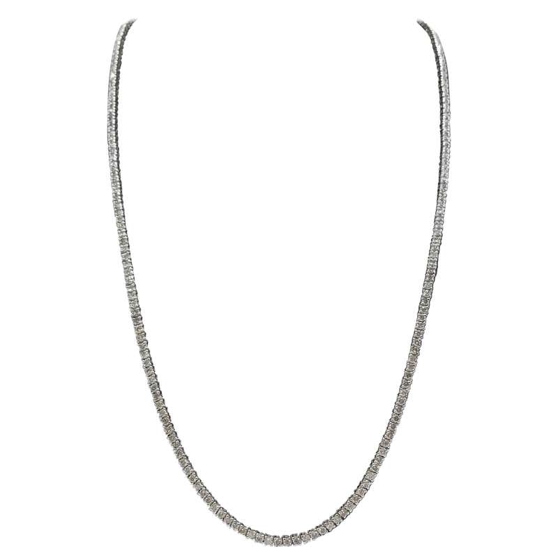 14K White Gold Diamond Tennis Necklace, Features 3.13Cts of Round ...