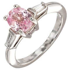 Bague de fiançailles en platine avec diamants et saphir rose naturel certifié GIA de 1,65 carat