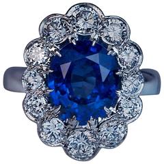 Französischer Saphir Diamant Platin Verlobungsring