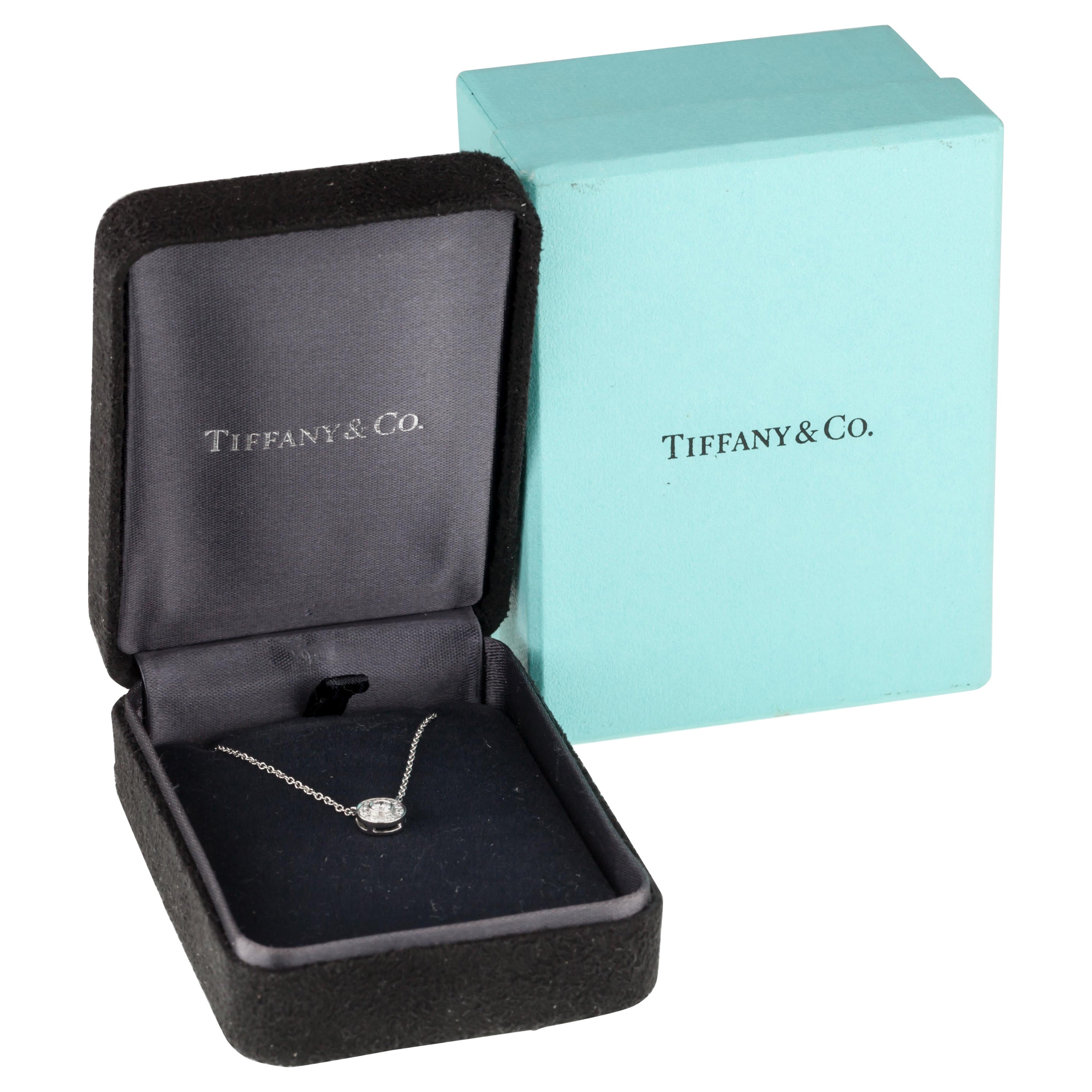 Tiffany & Co Platinum Mini Circlet Diamond Pendant W/ Box and Case TCW, 0.12 Ct For Sale