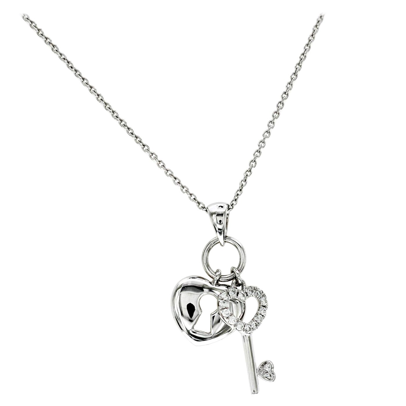 Piero Milano 18K White Gold Diamond Heart & Key Necklace