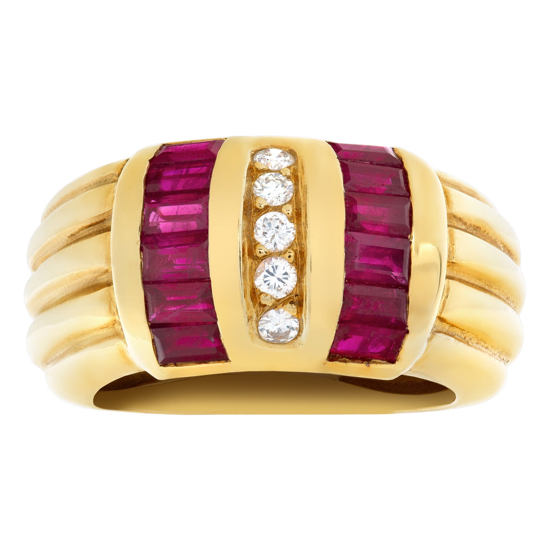 Ruby and Diamond Set in 18k Yellow Gold Ring For Sale