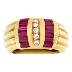 Ruby and Diamond Set in 18k Yellow Gold Ring