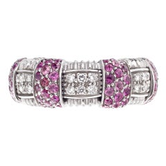 Vintage Diamond and Pink Sapphire Ring in 18k White Gold