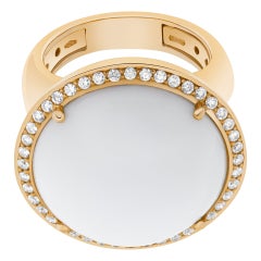 White Coral Cabochon Ring with Diamonds Set in 18k Rose Gold