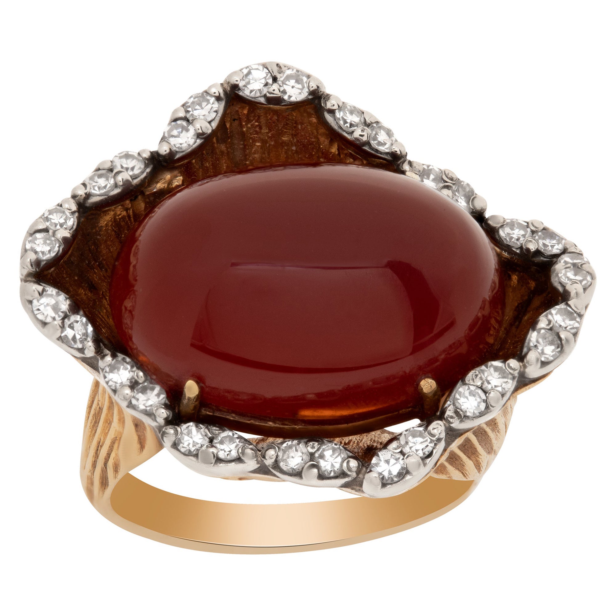 Carnelian and Diamond Ring in 14k Yellow Gold For Sale