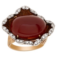 Carnelian and Diamond Ring in 14k Yellow Gold