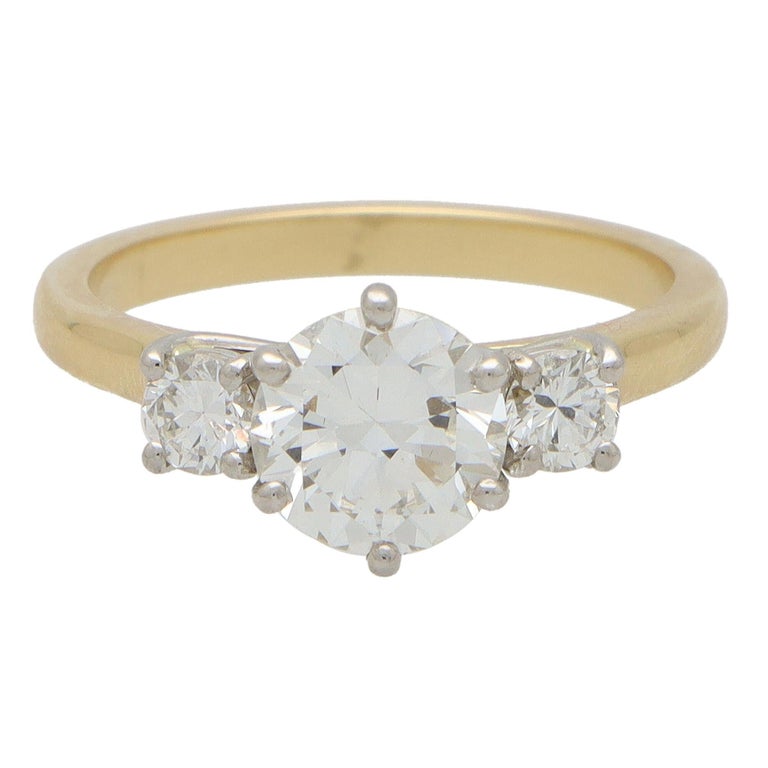 Certified Round Brilliant Diamond Three Stone Engagement Ring in 18k ...