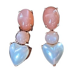 18 K Rose Gold Moonstone Cultured Pearl Earrings