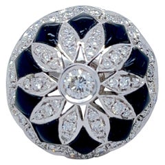 Berca 1.80 Kt White Diamond Onyx 18 Carat White Gold Setting Dome Cocktail Ring
