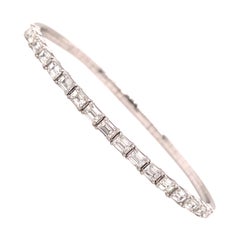 14K Emerald Diamond Flexible Bangle Bracelet White Gold