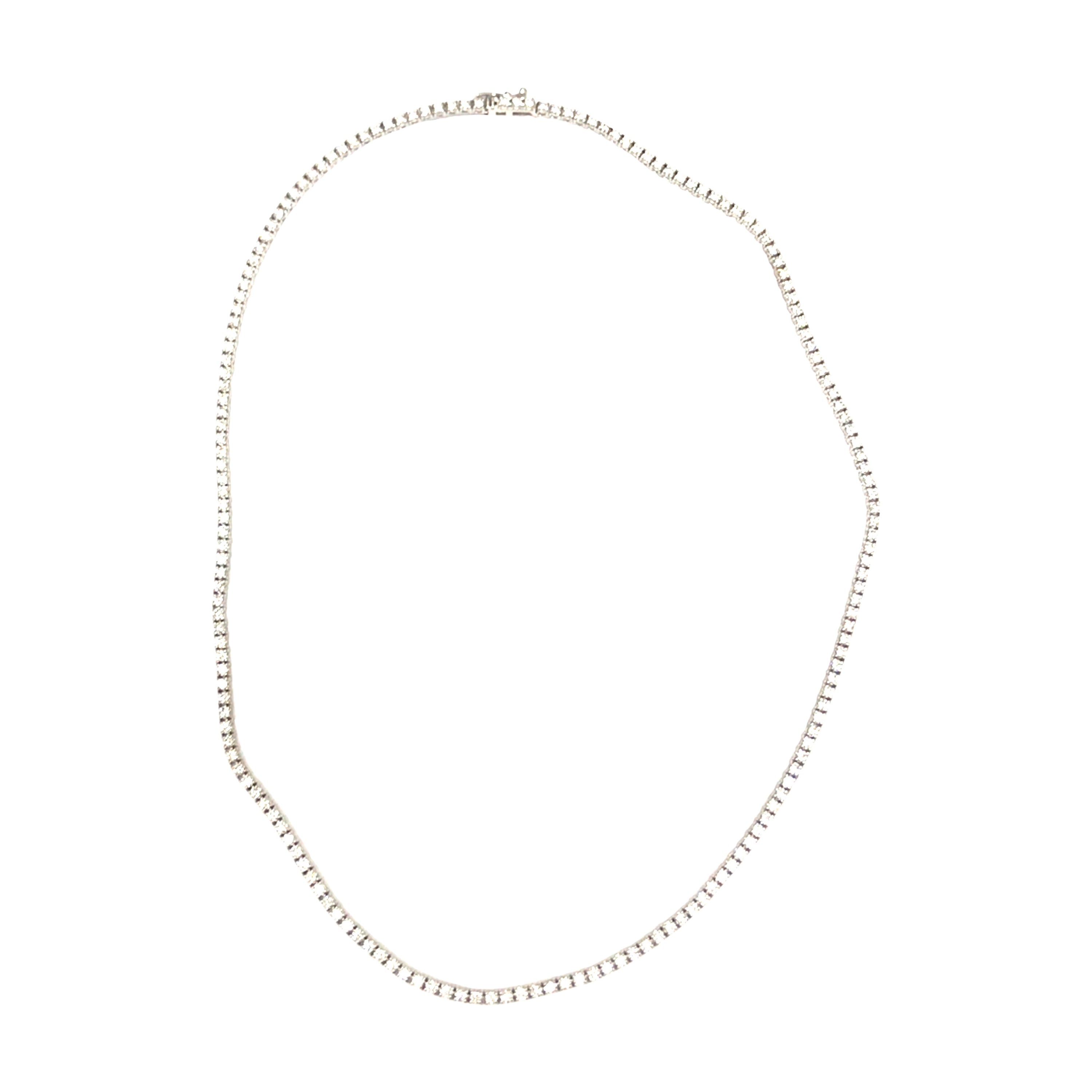 14K 7.80 Carat Diamond Tennis Necklace White Gold For Sale