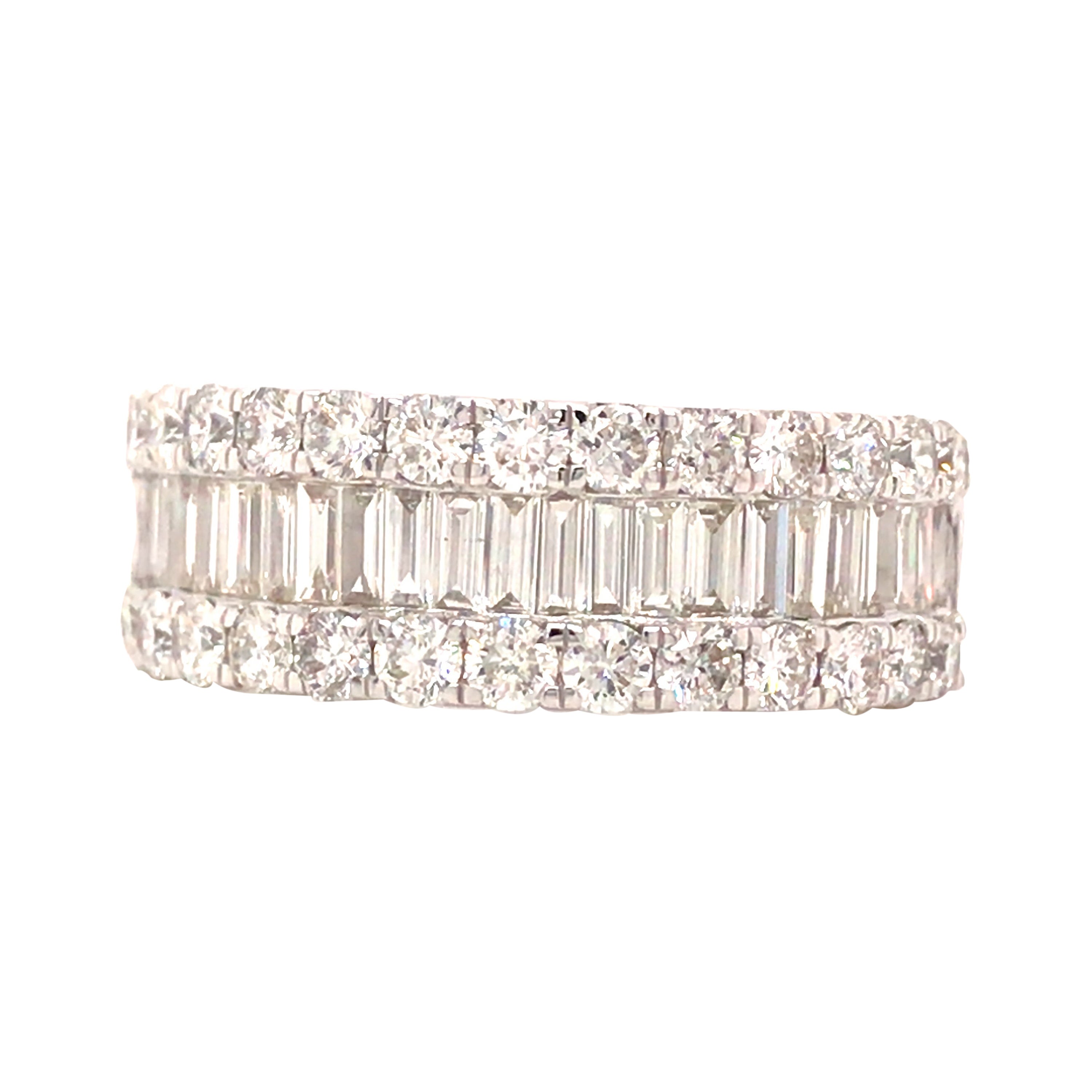 Baguette and Round Diamond Band Ring in 18 Karat White Gold at 1stDibs