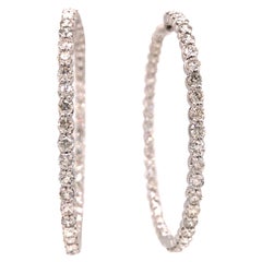 14K 7.28 Carat Diamond In / Out Hoop Earrings White Gold