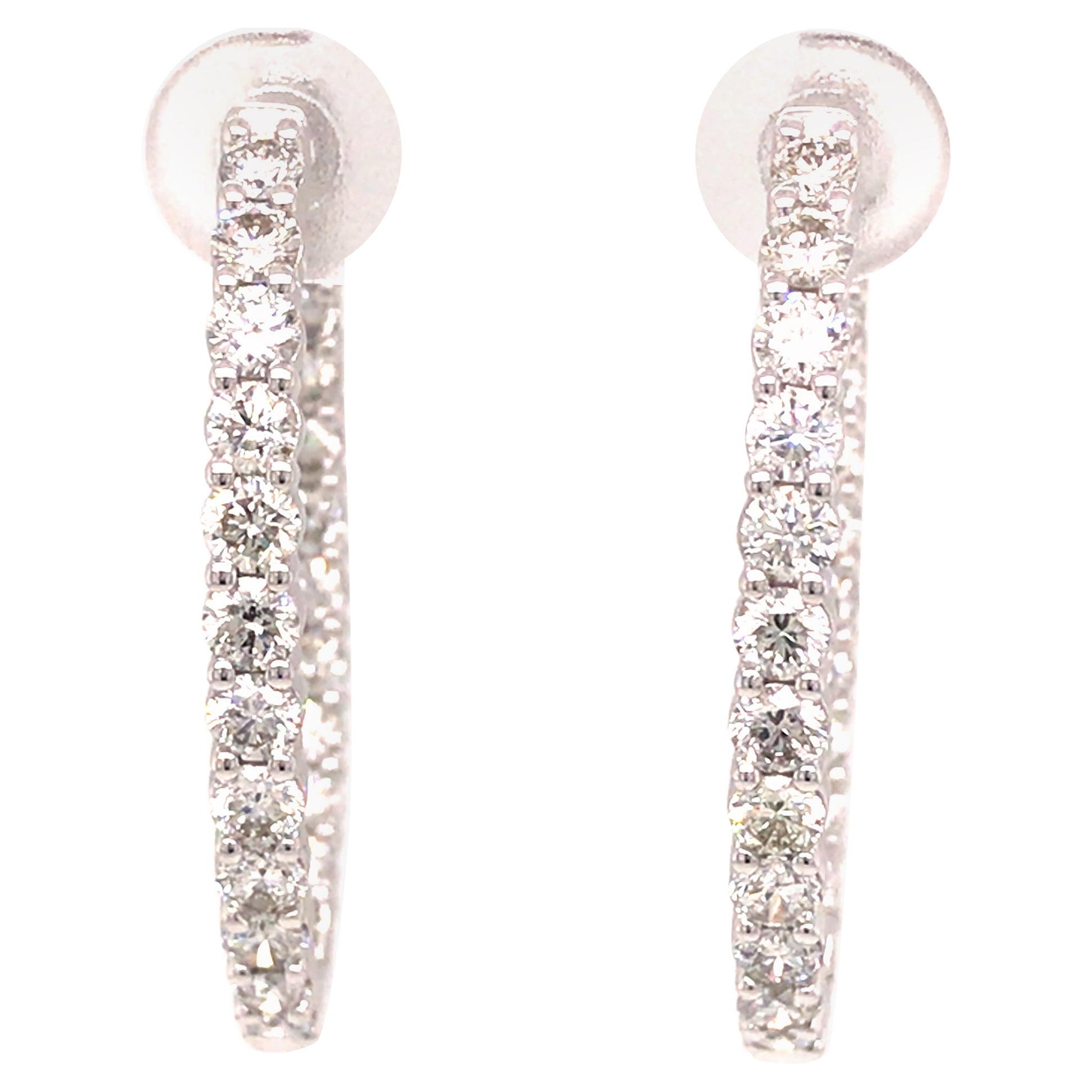 14K Diamond Oval In/Out Hoop Earrings Yellow Gold For Sale at 1stDibs