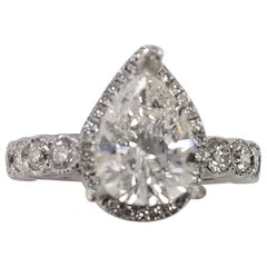 GIA Certified 2.13ct. Pear Shape Cut H VS2 14k White Gold with a Diamond Halo