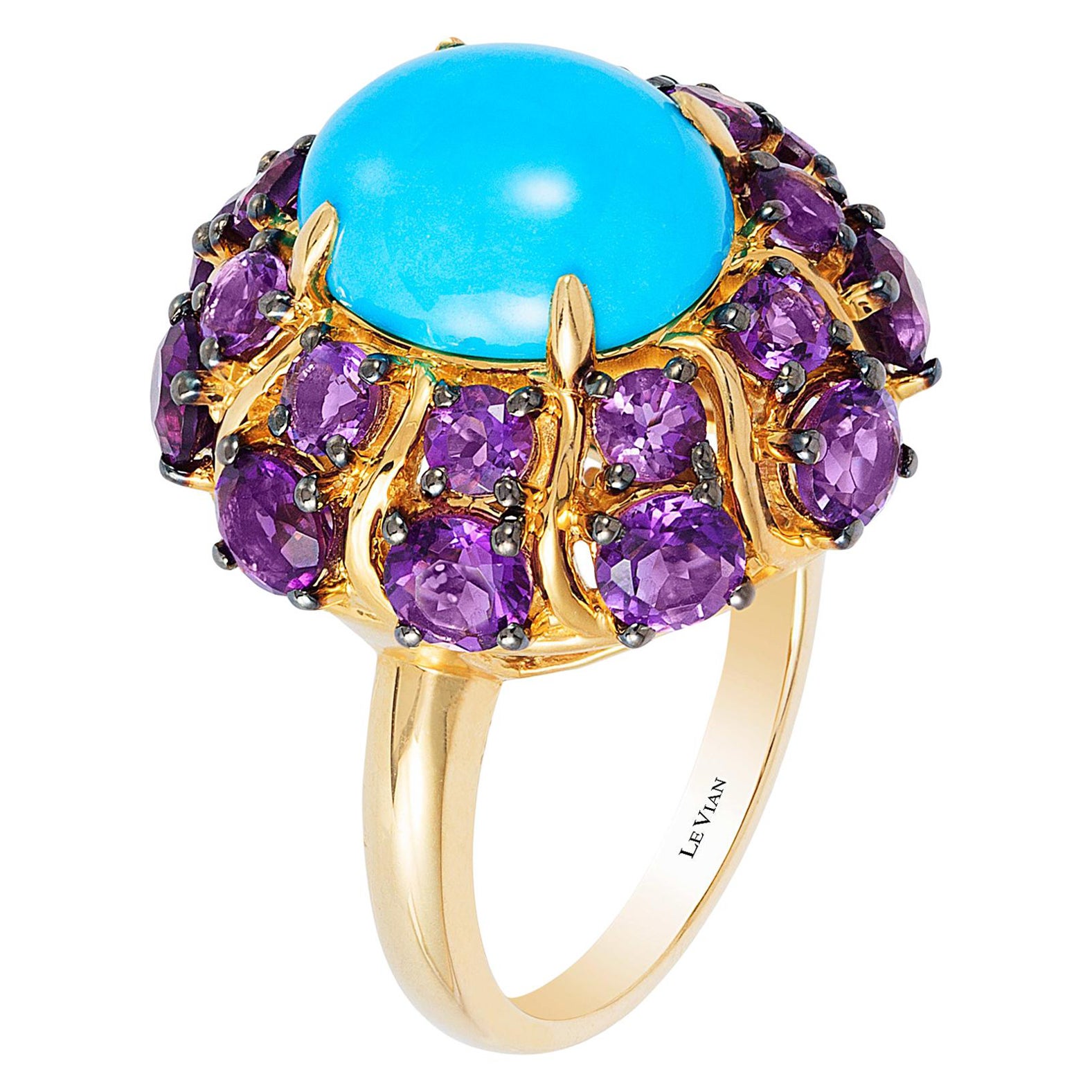 Carlo Viani 14K Yellow Gold Sleeping Beauty Turquoise and Amethyst Cocktail Ring
