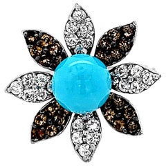 Carlo Viani 14K White Gold Turquoise, Smoky Quartz, White Sapphire Flower Ring
