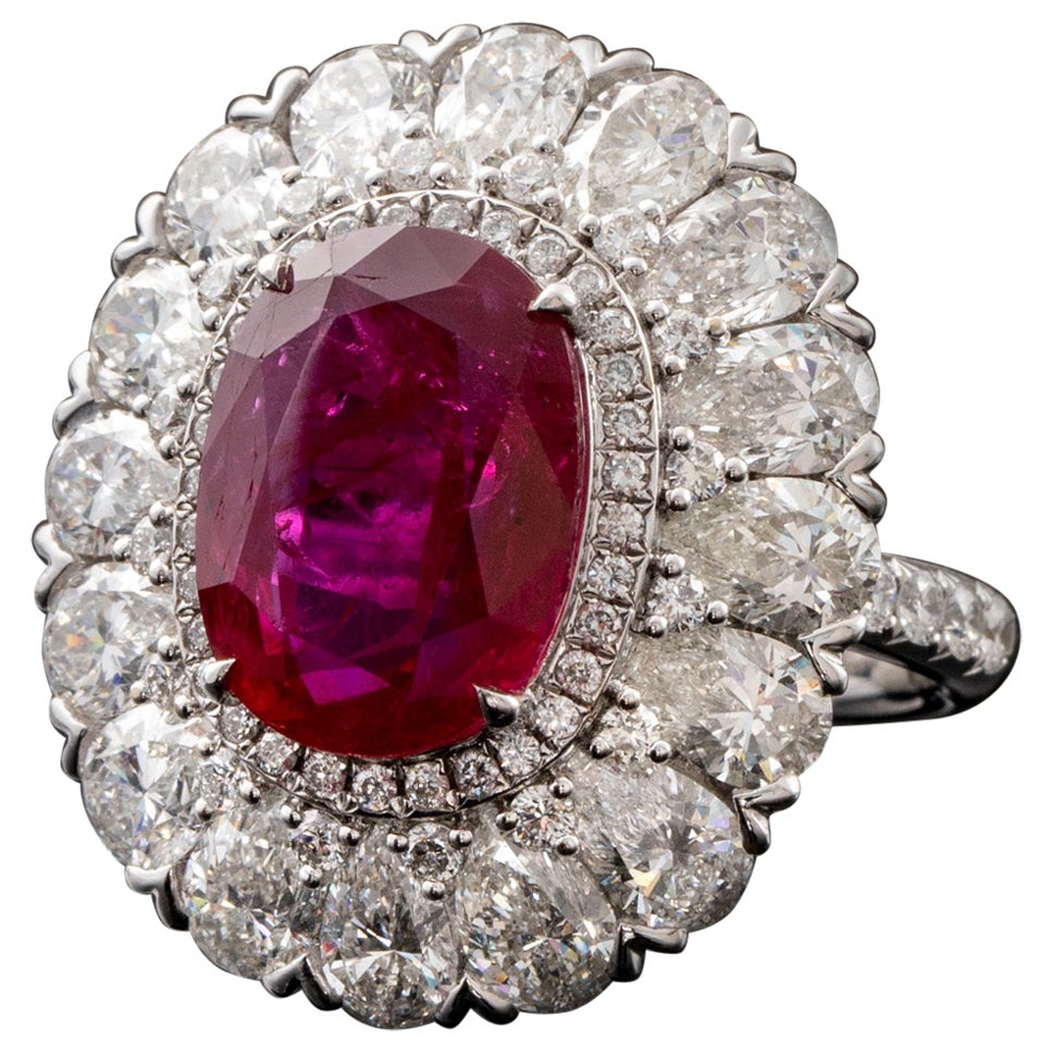 Natural Ruby 7.11ct Pigeon Blood Quality Oval Cut Ring Burma No Heat  For Sale