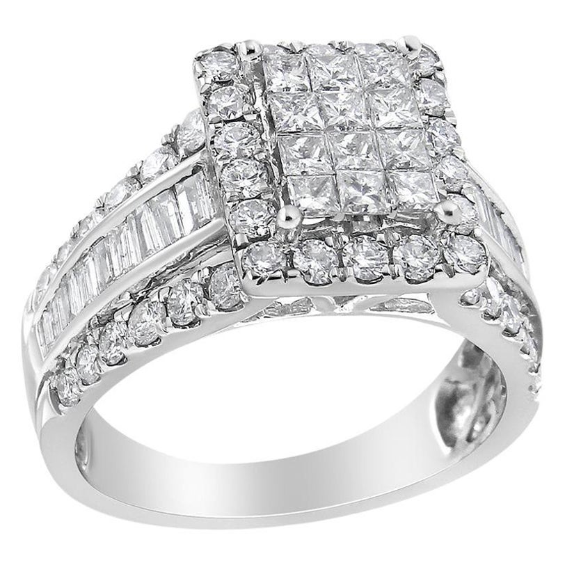 14K White Gold 2.0 Carat Composite Head with Halo and Side Stones Diamond Ring For Sale