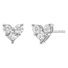 10K White Gold 3/4 Carat Diamond 3 Stone Trio Heart Stud Earrings