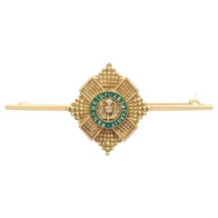 Vintage 1960s Yellow Gold and Green Enamel Scots Guard Brooch