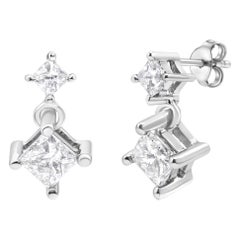 Orecchini pendenti in oro bianco 14K con doppio diamante taglio principessa da 1,0 Cttw per donna