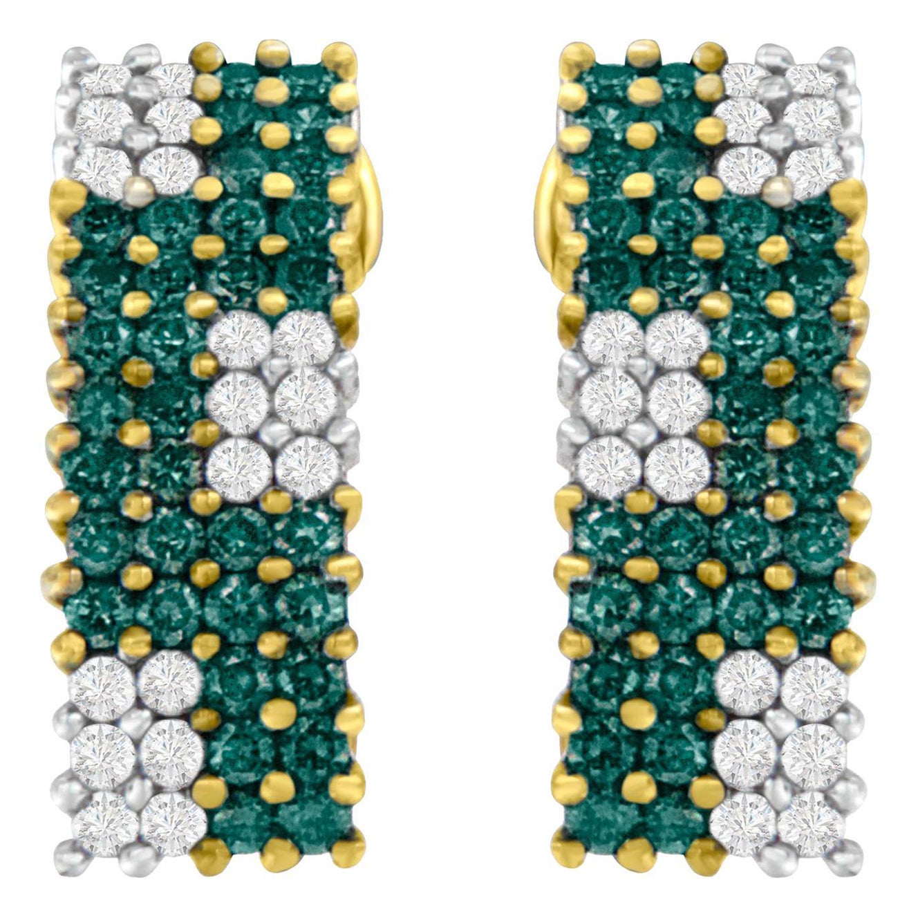 14K Yellow Gold 2.0 Carat White and Treated Blue Diamond Earrings