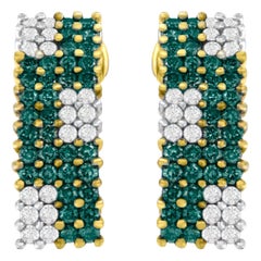 14K Yellow Gold 2.0 Carat White and Treated Blue Diamond Earrings