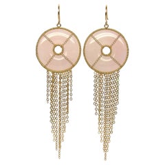 Summer Splash Hoop 18k Gold Earrings with Pink Quartz Mandala Motif